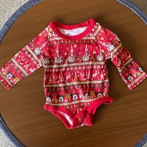 Disney Red Mickey Mouse Holiday Christmas Long Sleeve Bodysuit. Size 3 months
